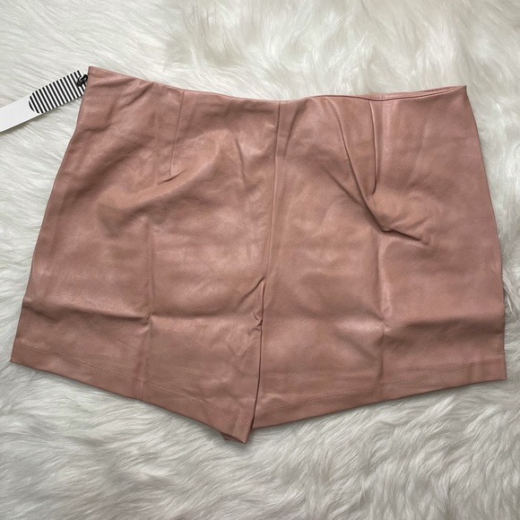 NEW TRENDY DUSTY BLUSH BUTTON FRONT FAUX LEATHER SKORT - Picture 9 of 17